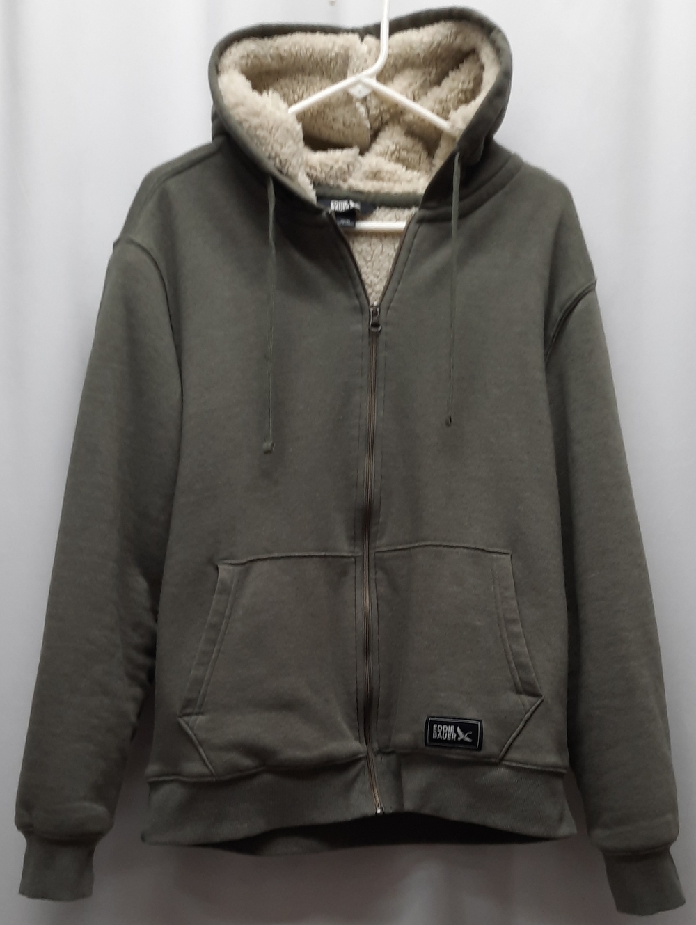 Eddie Bauer Mens Medium Hooded Sherpa-Lined Full Zip Hoodie Olive Green Casual